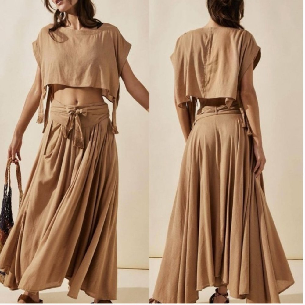NWOT Free People Sundown Skirt Set In Iced Coffee Mocha Brown